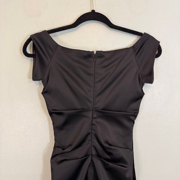 Issue Sheath Mini Dress 2 Evening Cocktail Satin Ruched Off The Shoulder Black - Picture 4 of 8